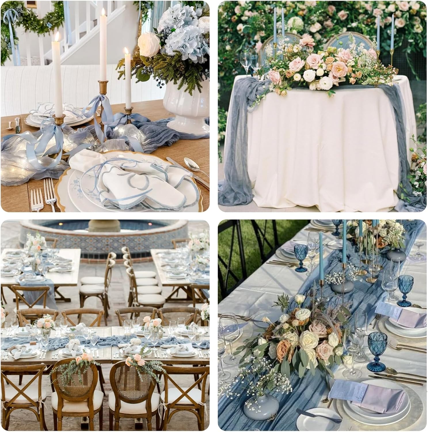 Sioloc 5 Pack Dusty Blue Cheesecloth Table Runner Fall Autumn Decor for Home 10ft Table Cloth for