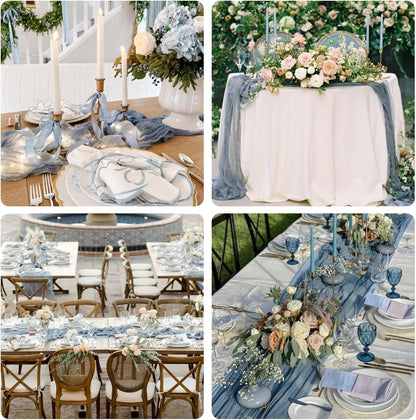 Sioloc 5 Pack Dusty Blue Cheesecloth Table Runner Fall Autumn Decor for Home 10ft Table Cloth for