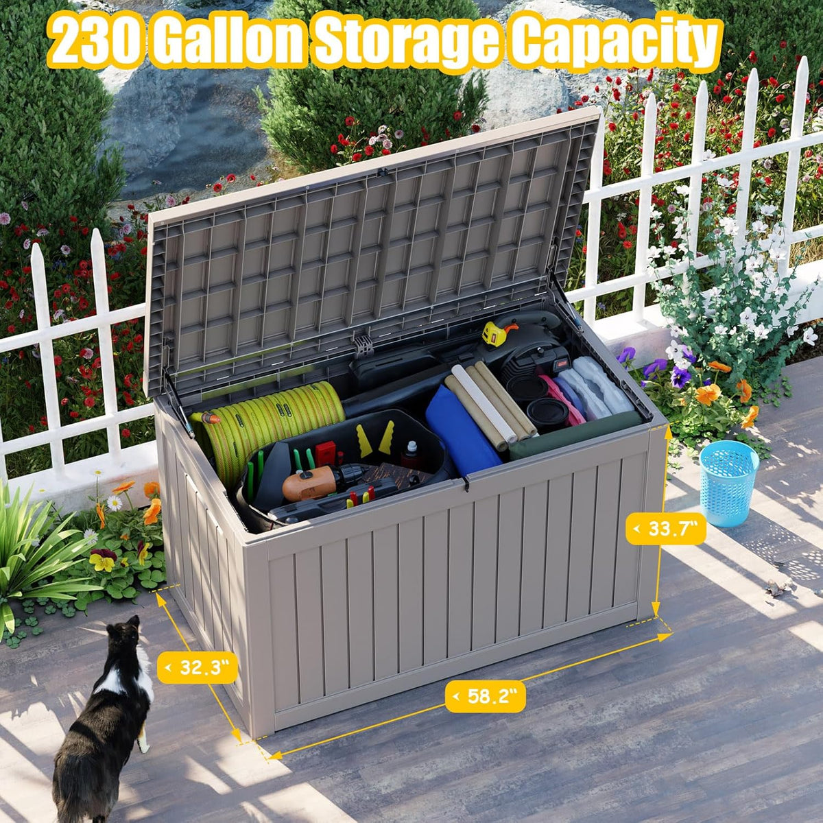 DRATO 230 Gallon Deck Box, Waterproof Resin Large Outdoor Storgae Box for Patio Furniture, Patio
