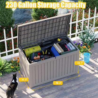 XXL 230 Gallon Large Resin Deck Box, Lockable Outdoor Storage Box for Patio Cushions Storage