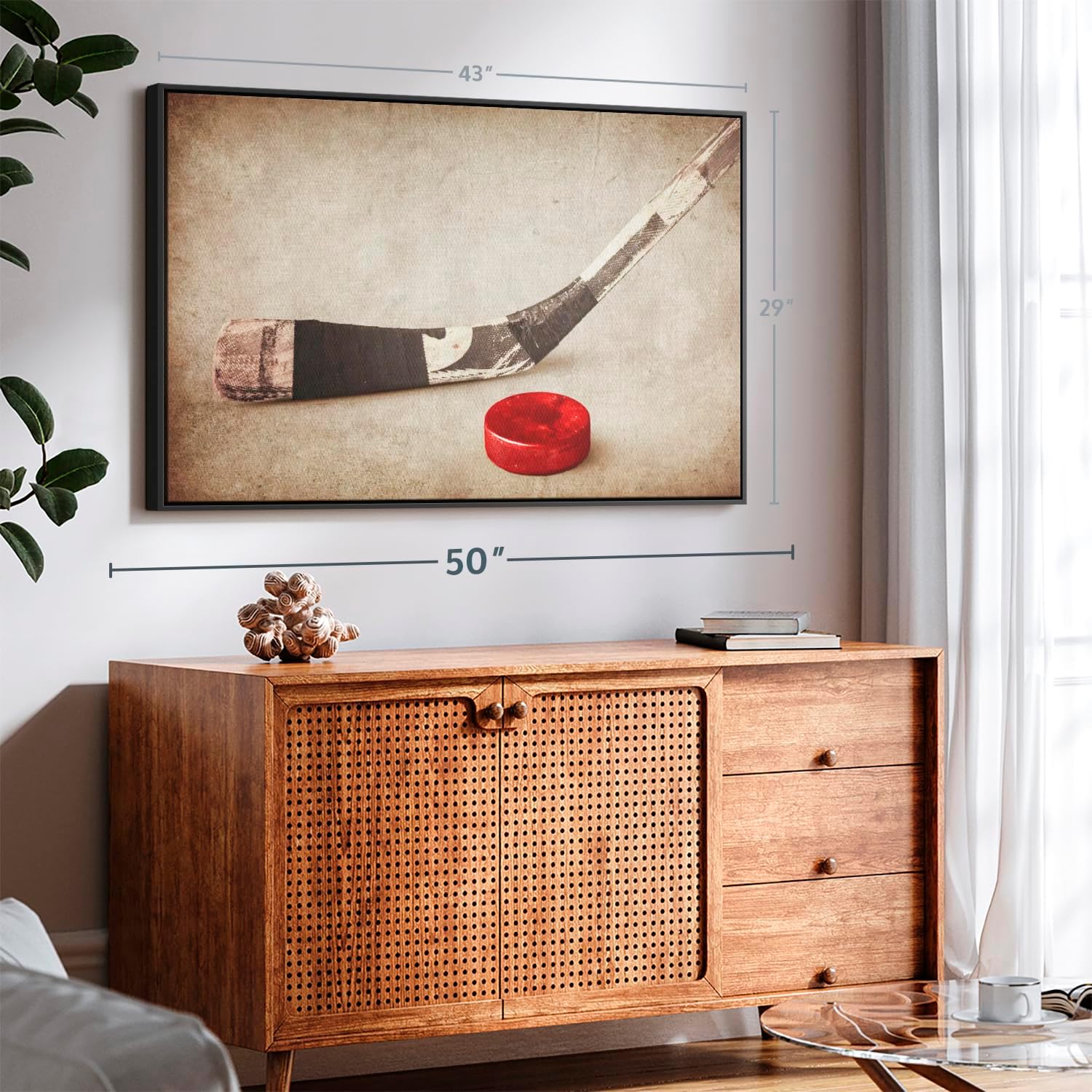 Elephant Stock Vintage Ice Hockey Wall Art - Horizontal Framed Canvas - 1-Piece Hallway Wall Decor