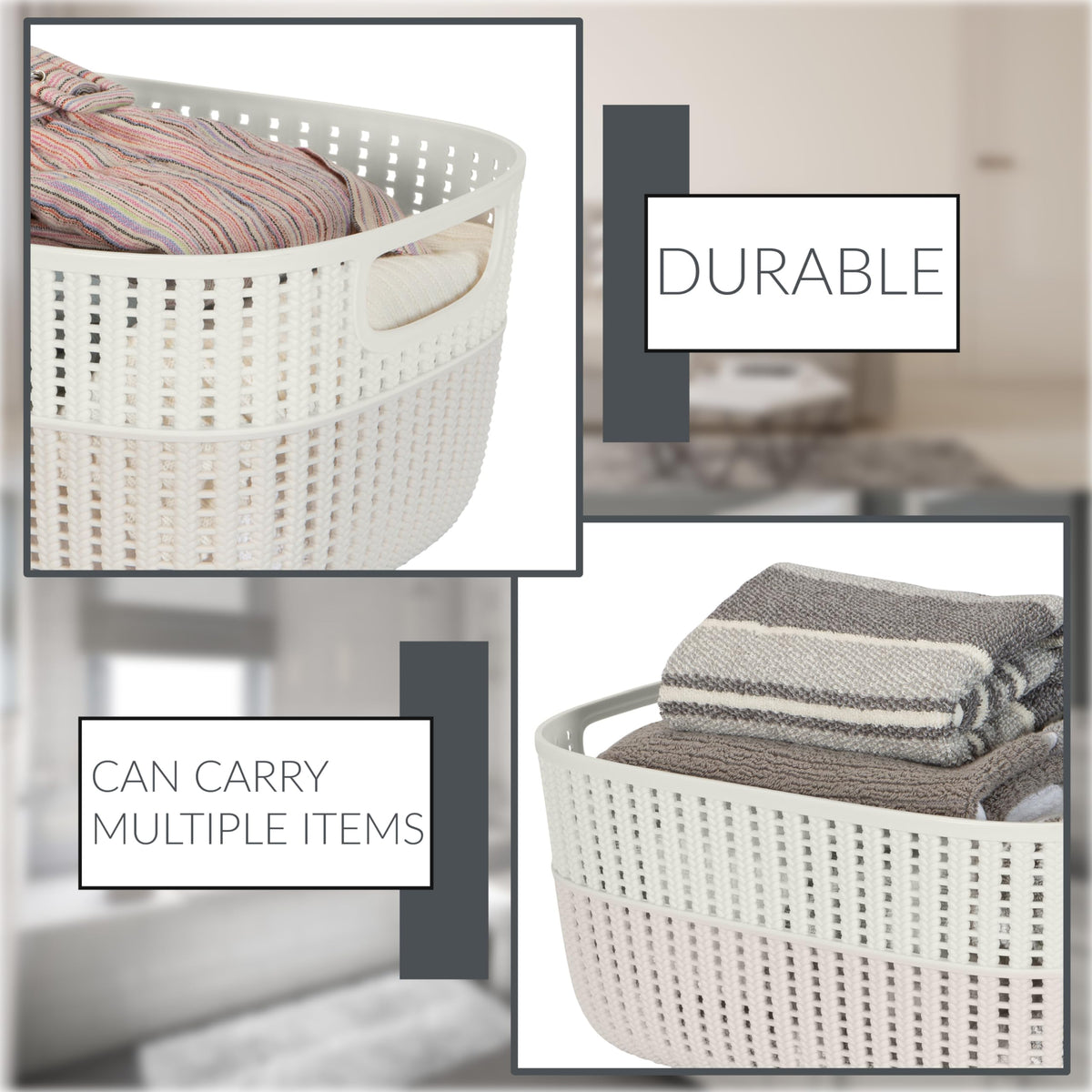 Simplify 2 Tone Sailor Knot Plastic Storage Tote | Decorative Basket | Closet Organization |