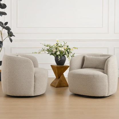 KINWELL 34" Wide Sherpa Swivel Barrel Chairs Set of 2, No Assembly Round Boucle Upholstered Accent