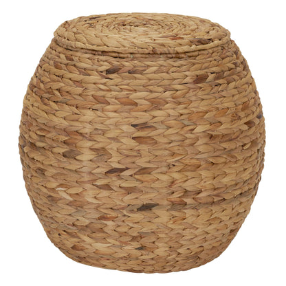 Household Essentials Round Handwoven Water Hyacinth Barrel Wicker Storage Basket Side Table