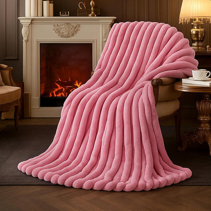 Amélie Home Faux Fur Throw Blanket for Couch, Cozy Fuzzy Fluffy Fur Luxurious Soft Striped Plush