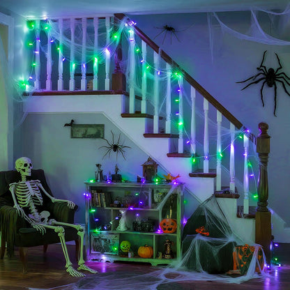 JMEXSUSS Connectable Purple and Green Halloween Lights Plug-in, 8 Modes 100 LED Twinkle String