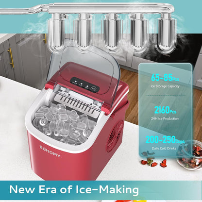 EUHOMY Countertop Ice Maker Machine with Handle, 26lbs Per Day, 9 Ice Cubes Ready in 6 Mins