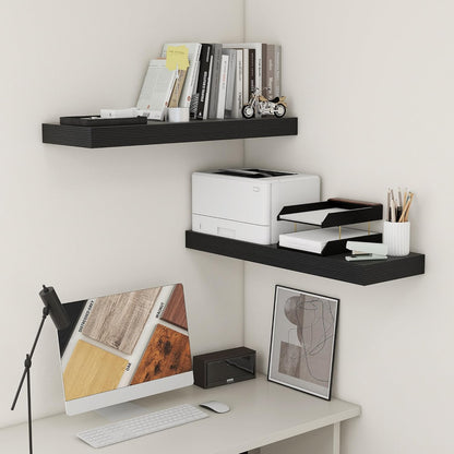 Deep Floating Shelves for Wall, 12'' Deep Large Floating Shelves Set of 2, 36 Inch Distressed Black