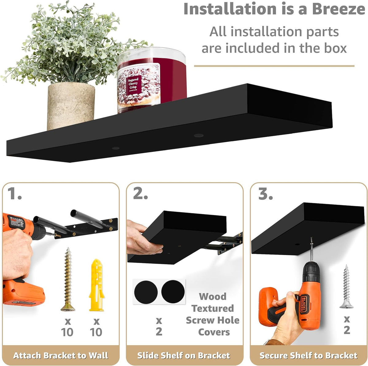 Sorbus Floating Shelves for Wall - 24" Bathroom Shelves, Wall Decor for Bedroom, Kitchen, Living