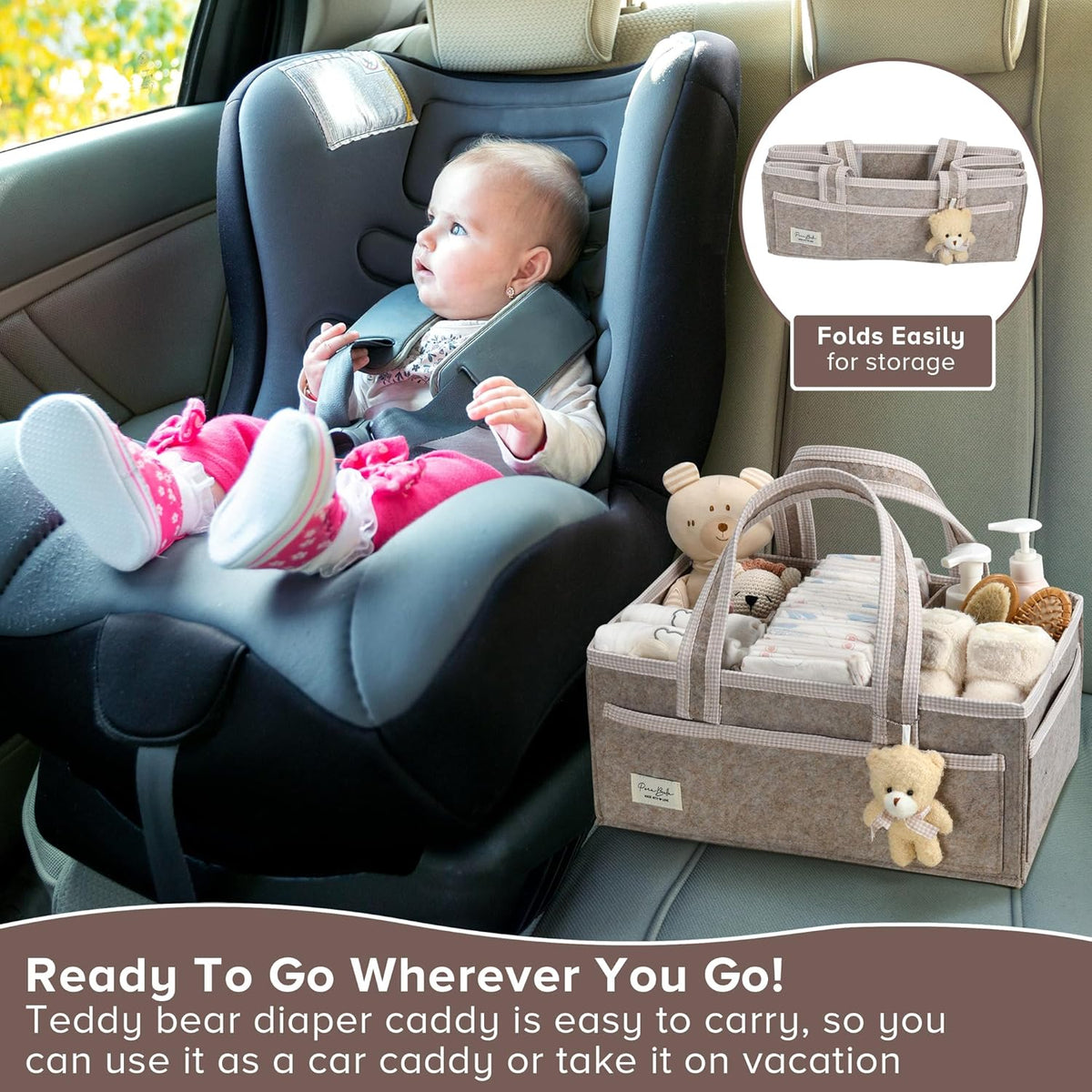 PeraBella XL Diaper Caddy Organizer With Handle, Baby Shower Gifts Basket Bag, Registry Search Must