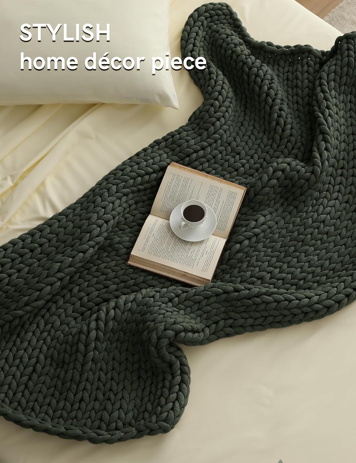 YnM Chunky Throw Blanket, Medium-Weight, Hand Knitted, Skin Friendly, Ventilated and Breathable