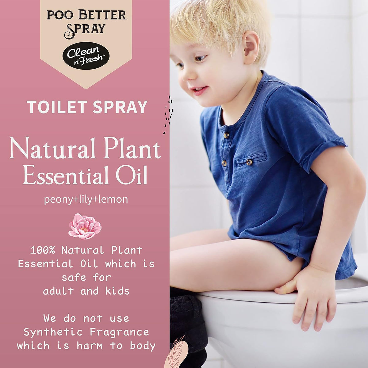 Clean-n-Fresh Toilet Spray, Wild Peony Scent, Bathroom Odor Eliminator & Air Freshener For Room