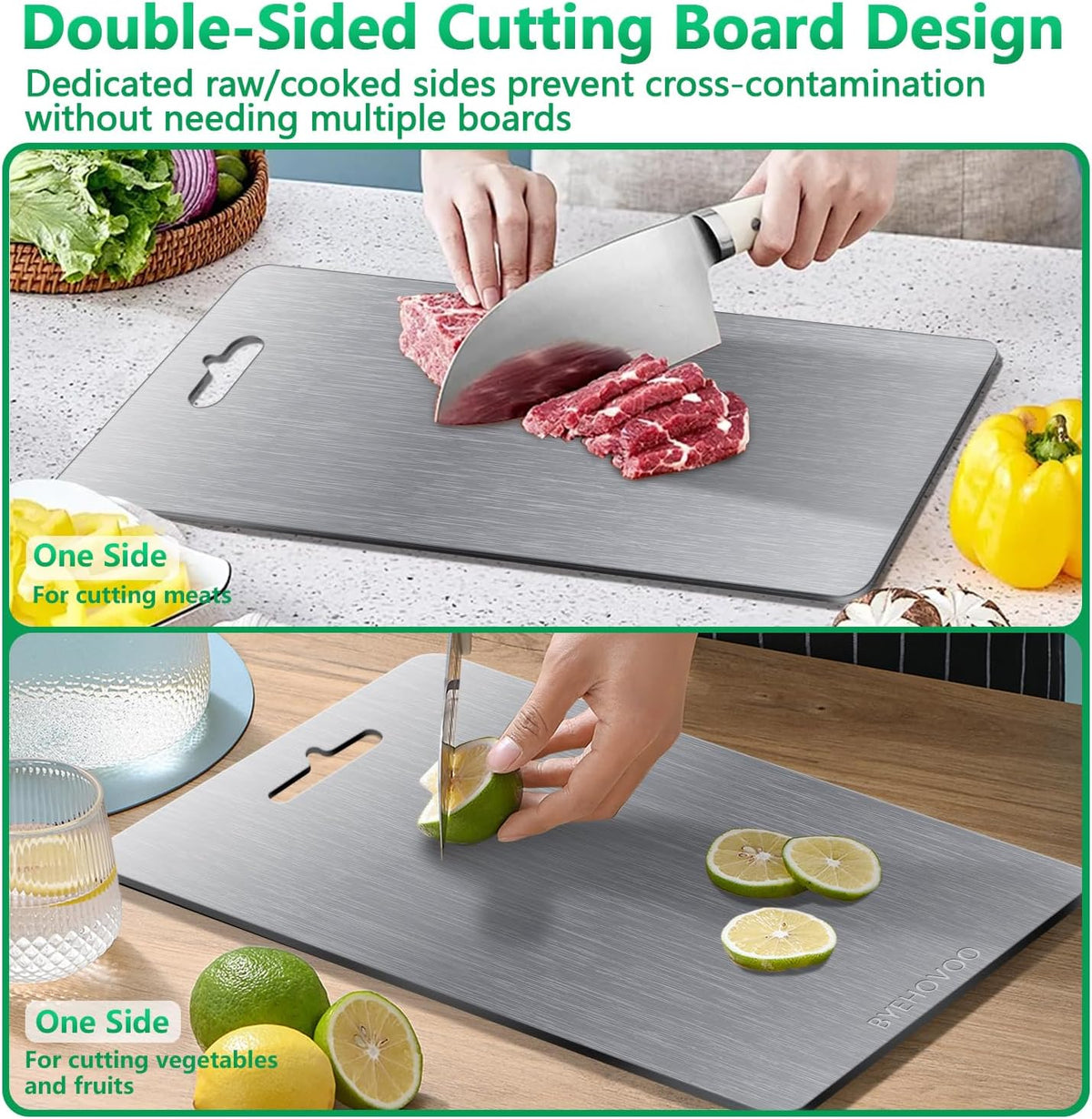 Titanium Cutting Boards for Kitchen [Set of 3], Double Sided Pure Titanium Cutting Board | Easy to