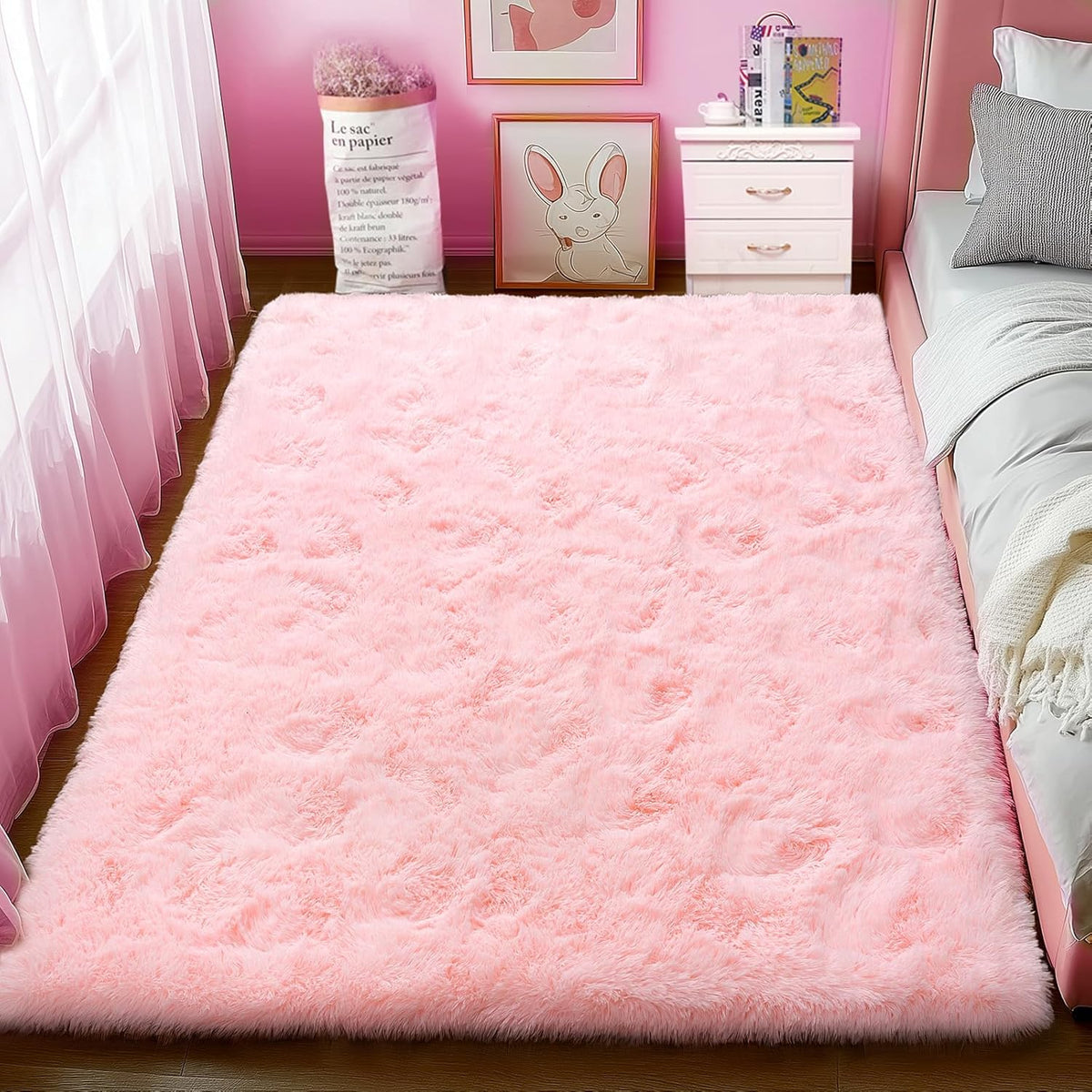 Ultra Soft Fluffy Pink Rugs for Bedroom 4x6 Feet, Fluffy Shag Area Rugs for Living Room, Large