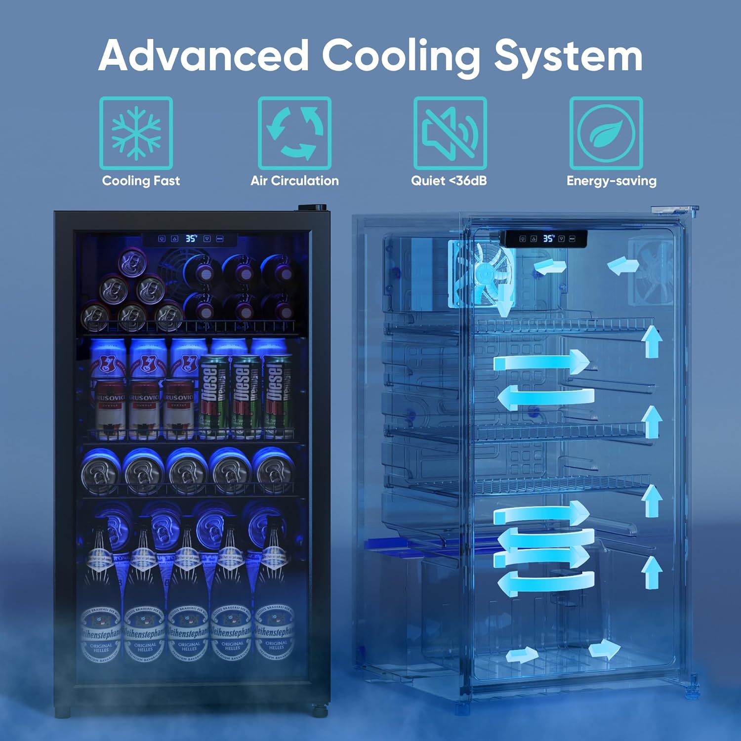 Beverage Fridge, 130 Can Mini Fridge With Glass Door, Beverage Cooler Refrigerator, Wine Drink Beer