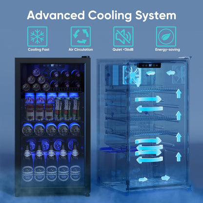 Beverage Fridge, 130 Can Mini Fridge With Glass Door, Beverage Cooler Refrigerator, Wine Drink Beer