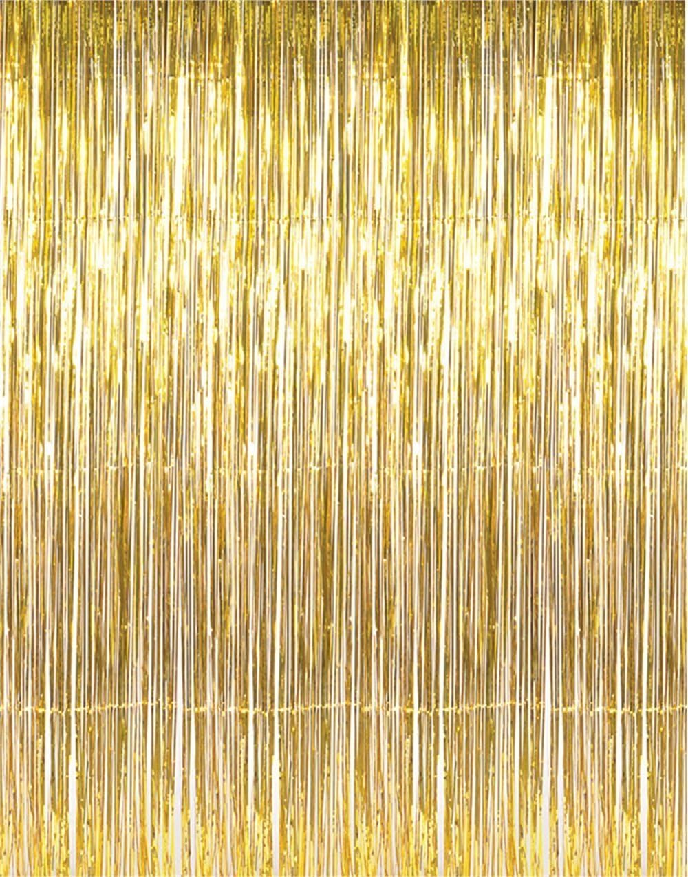 GOER 3.2 ft x 9.8 ft Metallic Tinsel Foil Fringe Curtains,Pack of 2 Party Streamer Backdrop for
