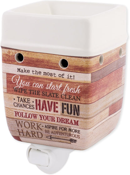 Elanze Designs Today Aspire Change The World Wood Look Stoneware Electric Plug-in Wax Tart Oil