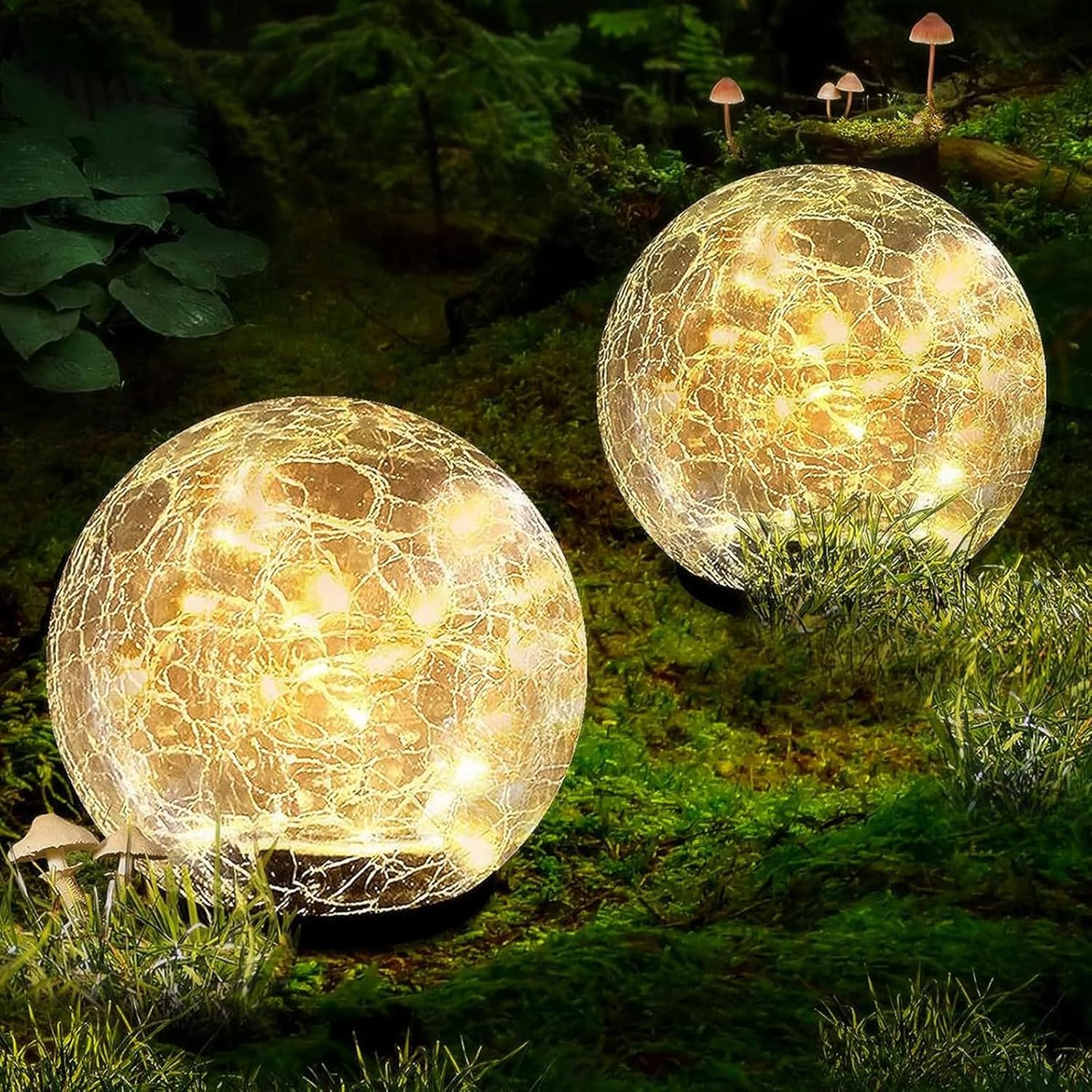 Garden Solar Ball Lights Outdoor Waterproof, 30 LED Cracked Glass Globe Solar Power Ground Lights