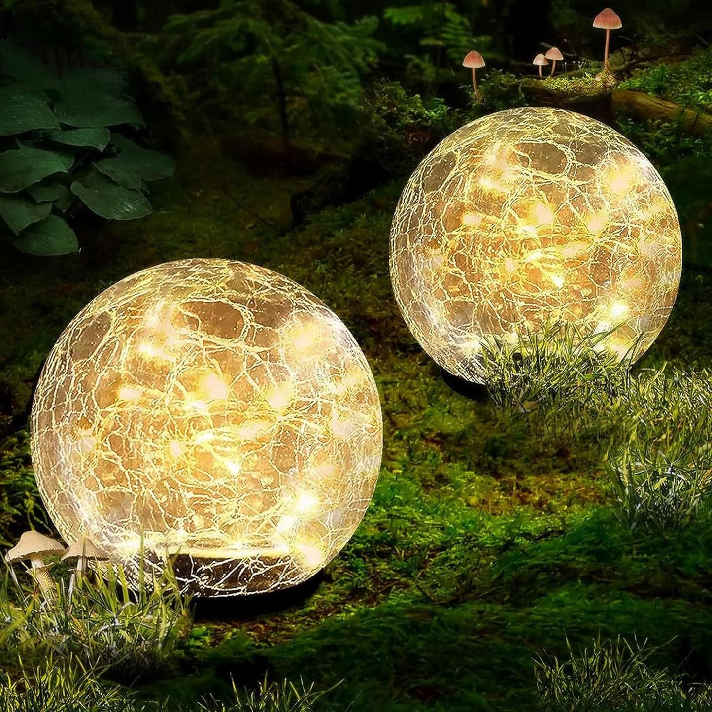 Garden Solar Ball Lights Outdoor Waterproof, 50 LED Cracked Glass Globe Solar Power Ground Lights