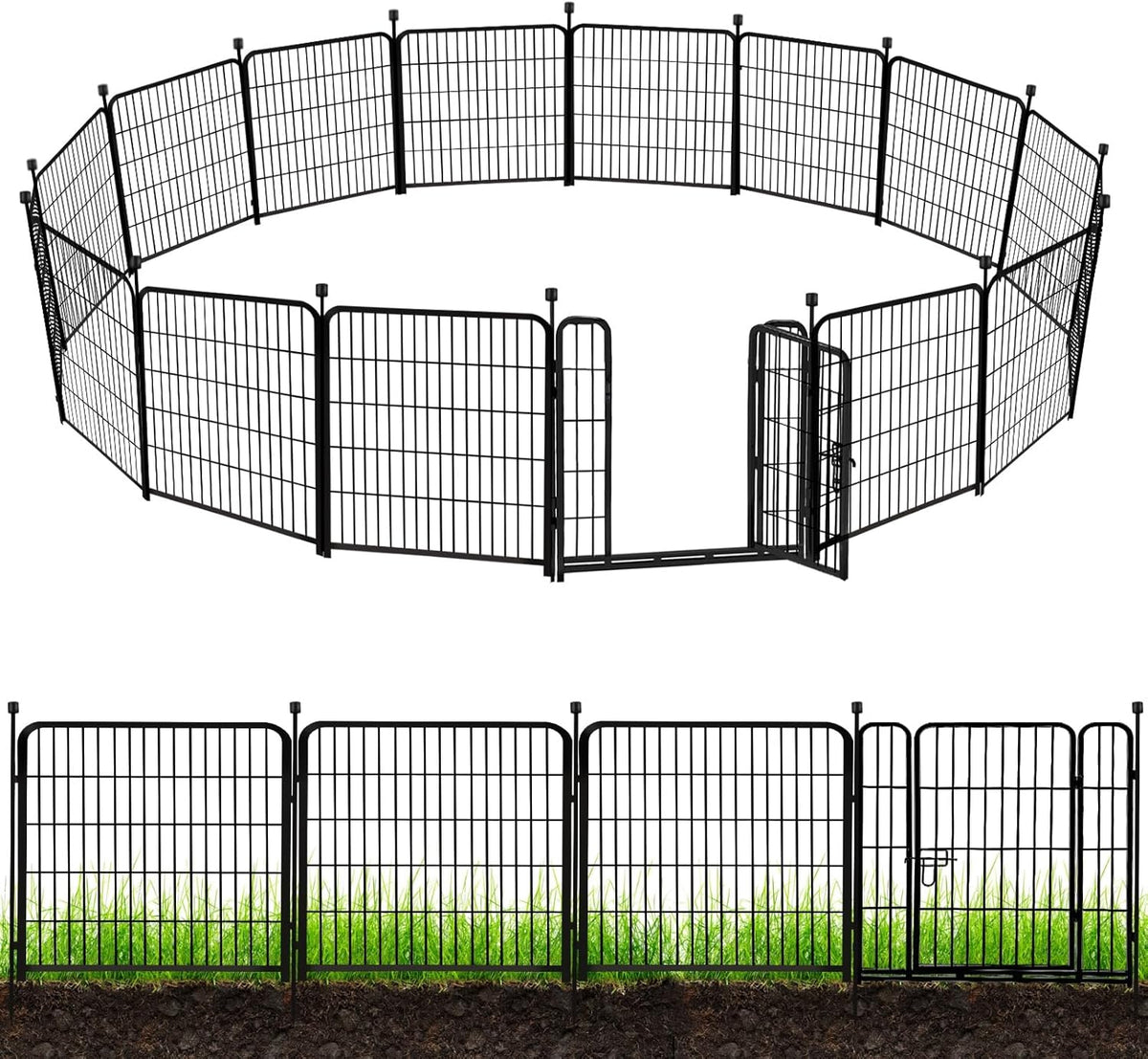 ADAVIN Metal Garden Fence with Gate, 36 in(H) 10 Panels Heavy Duty Iron Animal Barrier Fence