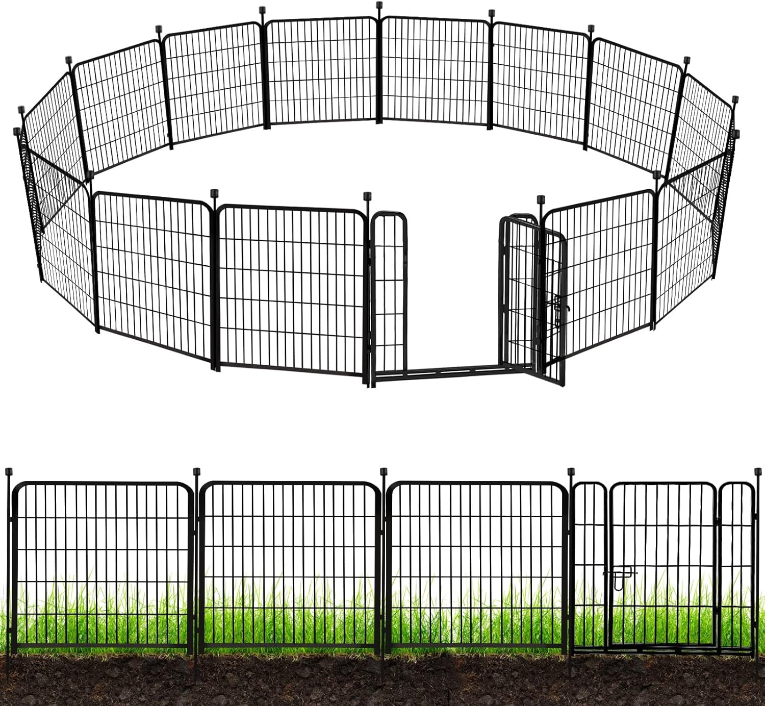 ADAVIN Metal Garden Fence with Gate, 36 in(H) 10 Panels Heavy Duty Iron Animal Barrier Fence