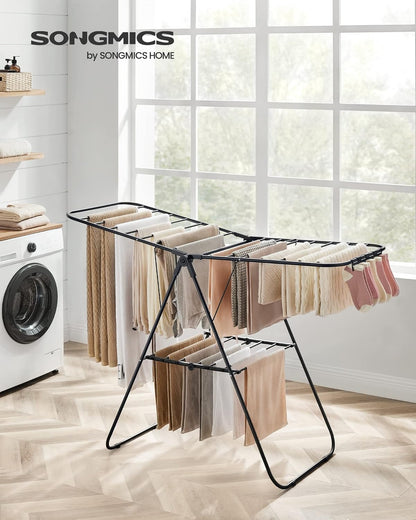 SONGMICS Clothes Drying Rack, with Sock Clips, Metal Laundry Rack, Foldable, Space-Saving