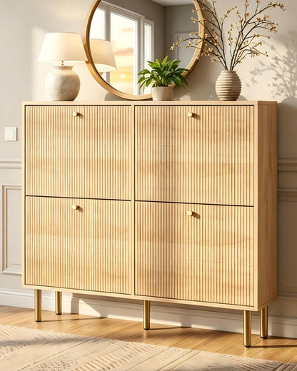 Nicetree Shoe Storage Cabinet for Entryway - Ultra Slim Shoe Cabinet with Tiered Fluted Design