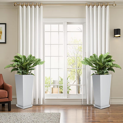 FENCY Set of 2 Tall Planters for Outdoor Plants, 24 Inch Large Tapered Pots with Drainage Trays