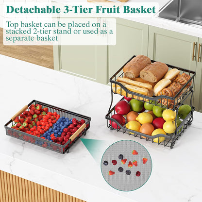 Giwil 3 Tier Countertop Fruit Mesh Basket for Kitchen, Vegetable Storage Bread Fruit Bowl Stand