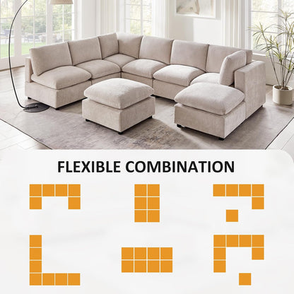 Modular Sectional Sofa, Convertible Couch Modular Sofa Without Ottoman, Sectional Sofas for Living