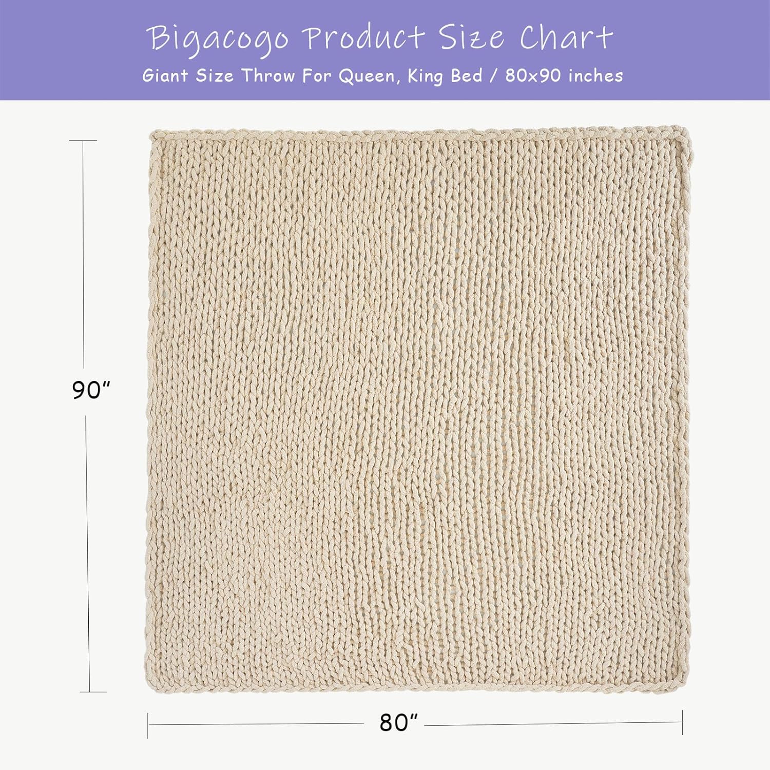 Bigacogo Chunky Knit Throw Blanket for Couch, 80x90 inches, 100% Hand Knitted with Thick Jumbo