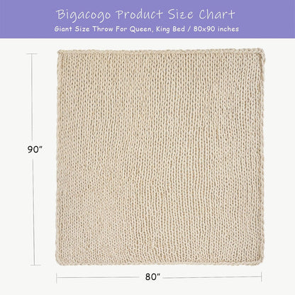 Bigacogo Chunky Knit Throw Blanket for Couch, 80x90 inches, 100% Hand Knitted with Thick Jumbo