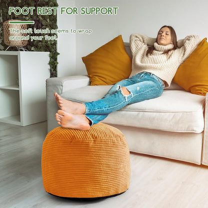HIGOGOGO Round Stuffed Pouf Ottoman, Corduroy Poufs with Foam Chunk Filling, Furry and Fluffy Pouf