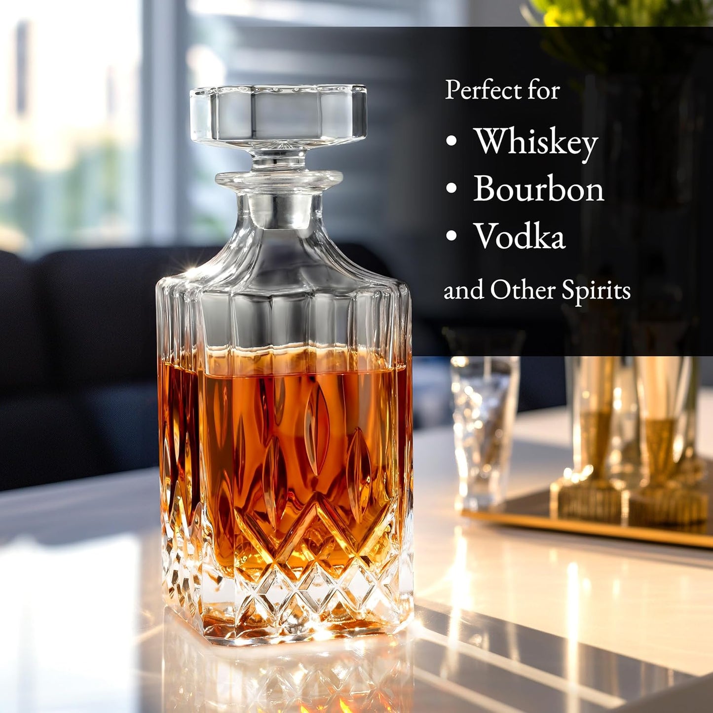 Luxury Gift For Men – Whiskey Decanter Set For Beloved Husband Or Dad Birthday Gift – 4 Whiskey