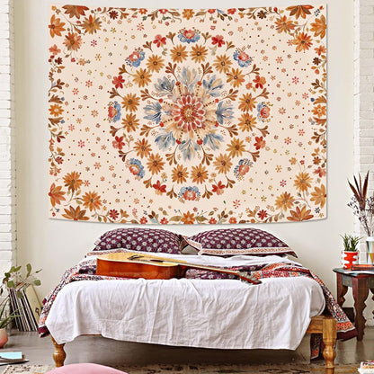 Fowocu Boho Floral Mandala Tapestry Wall Hanging Watercolor Bohemian Flower Medallion Tapestry