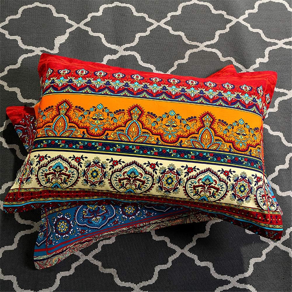 ABREEZE 3Pcs Bohemia Retro Bedding Ethnic Vintage Floral Duvet Cover Boho Bedding 100% Brushed