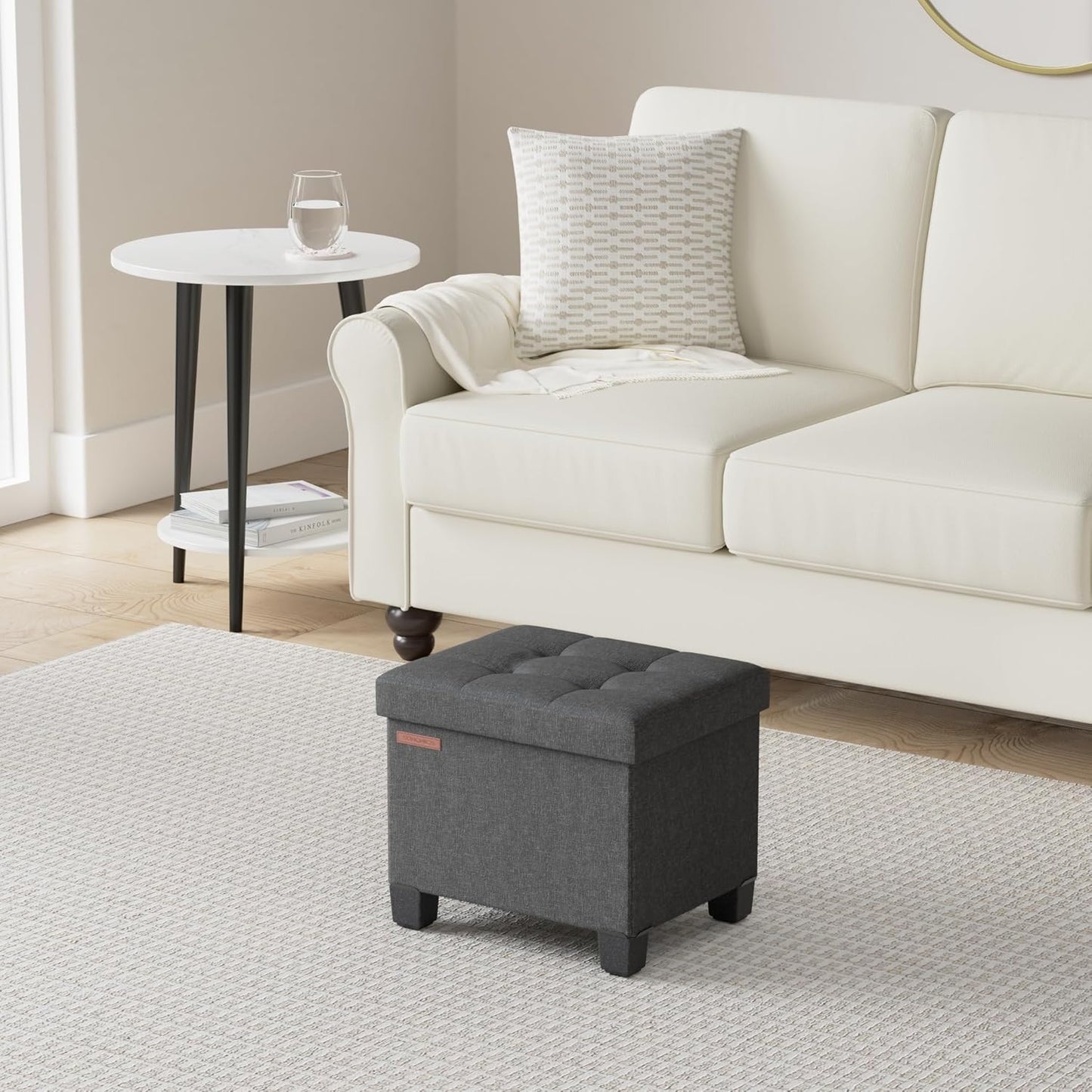 SONGMICS Storage Ottoman, Small Ottoman Foot Rest with Legs, 12.6 x 15.8 x 13.2 Inches Foot Stool