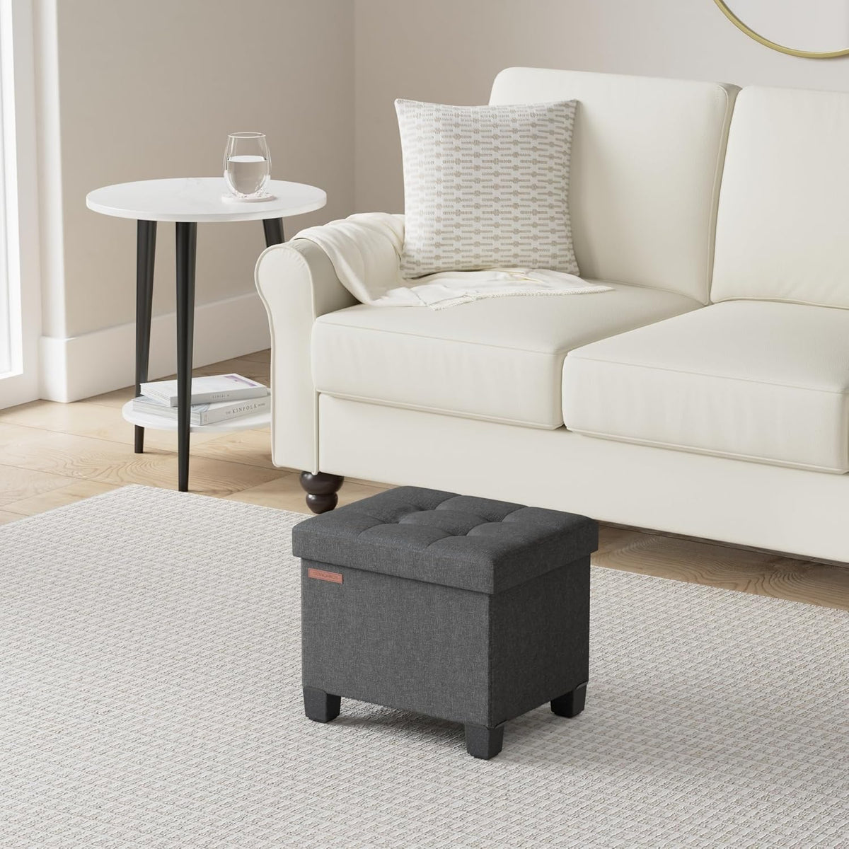 SONGMICS Storage Ottoman, Small Ottoman Foot Rest with Legs, 12.6 x 15.8 x 13.2 Inches Foot Stool