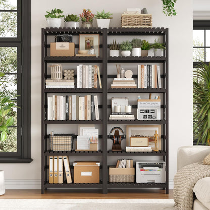 FOTOSOK 6-Tier Bamboo Shelf, Bamboo Bookcase with Adjustable Shelves, Free Standing Storage Shelf