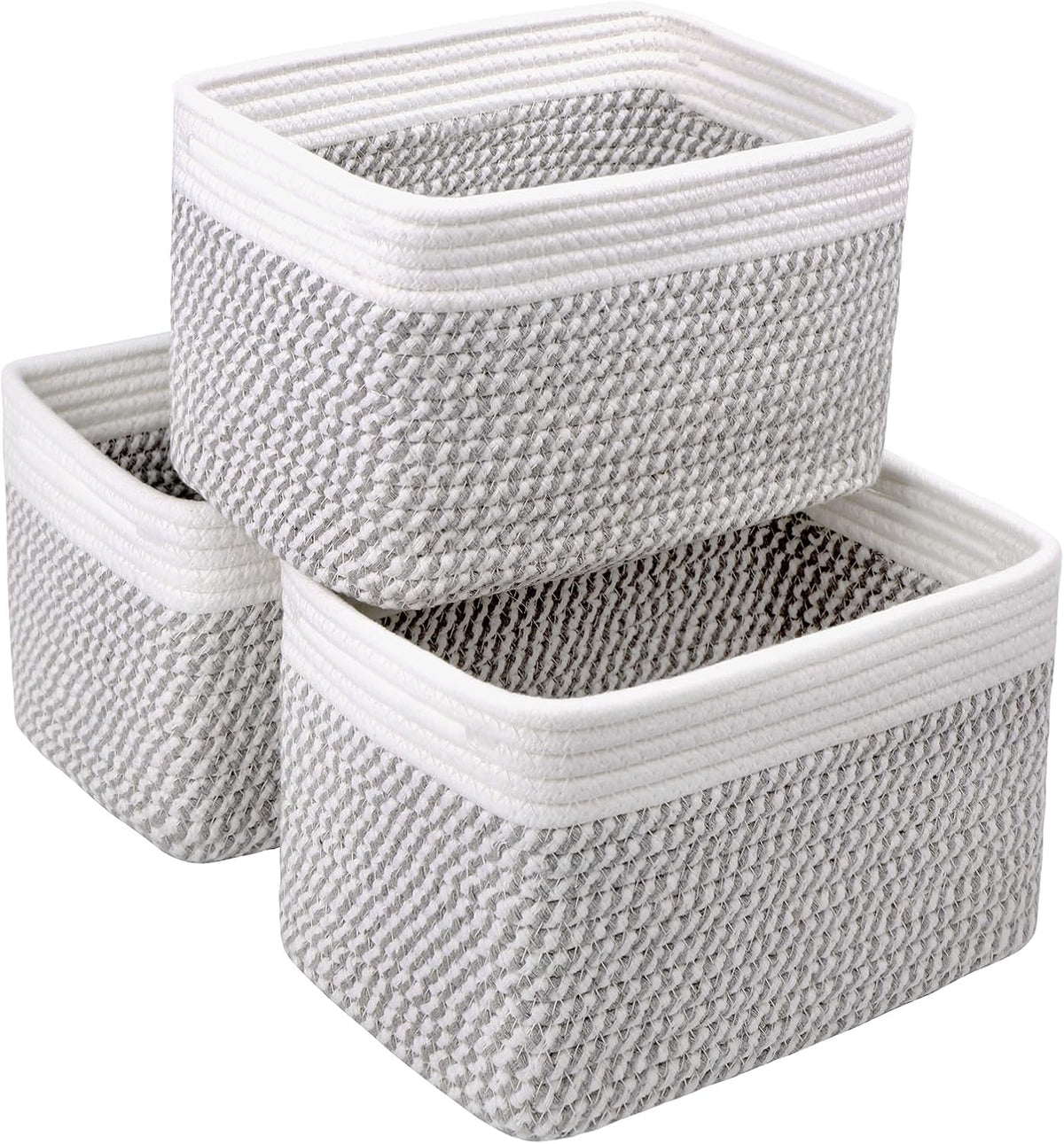 Small Cotton Rope Storage Basket Set of 3-11"x7"x7" Perfect Woven Baskets for Storage, Ideal