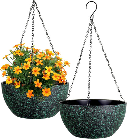 12 inch Large Hanging Planters for Indoor Outdoor Plants, 2 Pack Hanging Flower Pots with Drainage