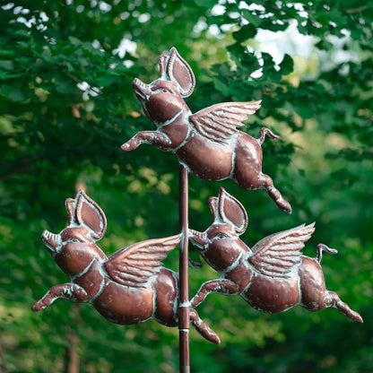 Flying Pig Statues,90" x 32" Antique Copper Outdoor Flying Pigs Garden Decor,Metal Pig