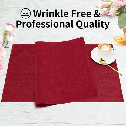 Cloth Placemats, Set of 4 Heat-Resistant Cotton Linen Blend Double Layered Machine Washable Place