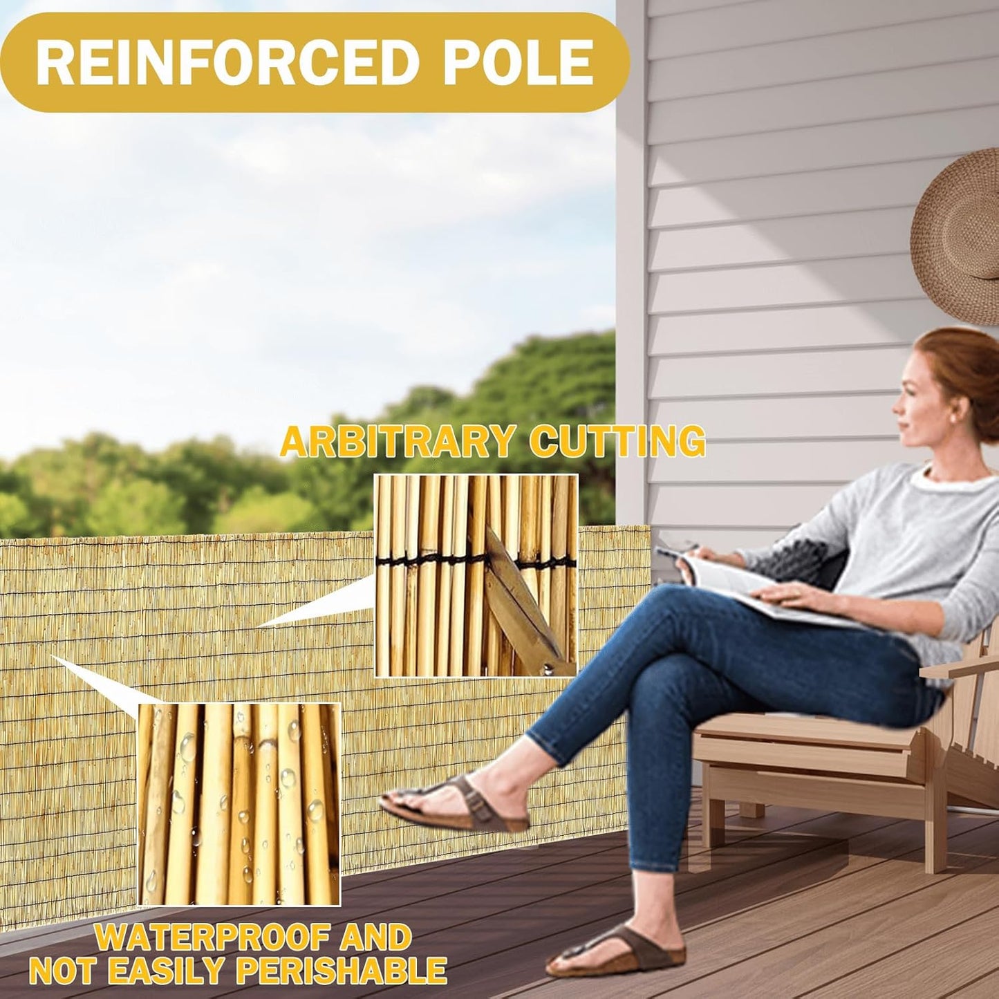 Bamboo Reed Fencing, Natural Decorative Bamboo Privacy Fence 5ft High, Reed Curtains for Patio