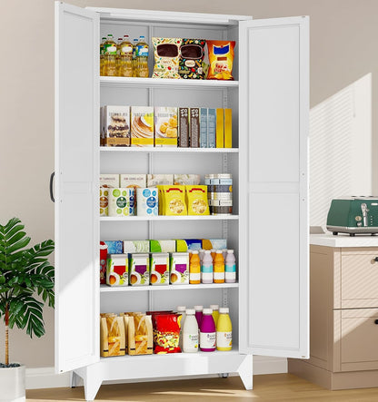 75" Tall Pantry Cabinet,Farmhouse Kitchen Pantry Storage Cabinets with 2 Doors and 5 Shelves,White