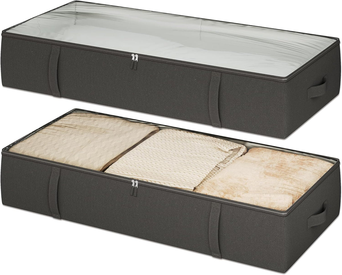 2-Pack Under Bed Storage Containers, 8 Inches Tall Underbed Clothes Storage Organizer Bin with