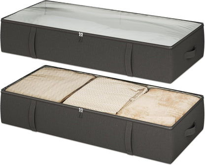 2-Pack Under Bed Storage Containers, 8 Inches Tall Underbed Clothes Storage Organizer Bin with