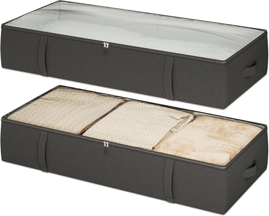 2-Pack Under Bed Storage Containers, 8 Inches Tall Underbed Clothes Storage Organizer Bin with