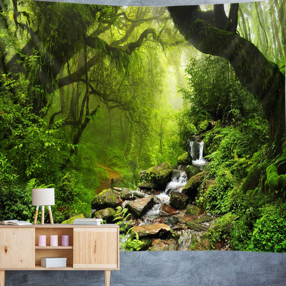 Llamazing Forest Tapestry - Green Creek, 60''L51''W - Magic Landscape for Living Room & Bedroom